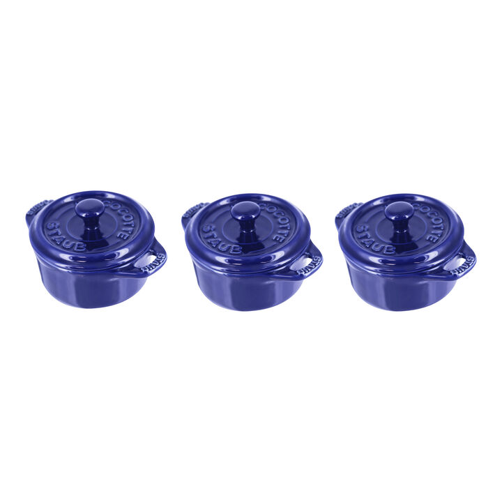 3-pc, Mini Round Dutch Oven Set, dark blue