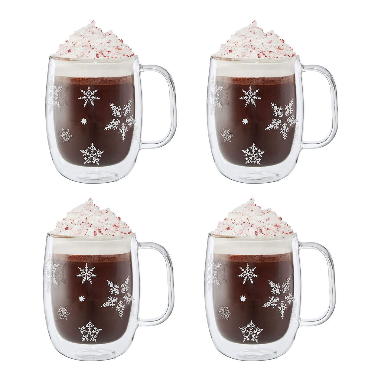 4-pc Coffee Glass Mug Snowflake Set