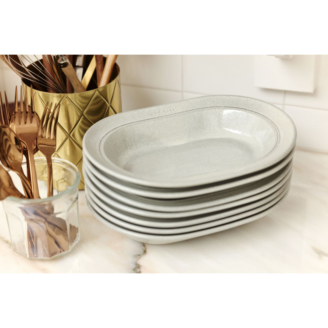 10-inch, oval serving dish, white